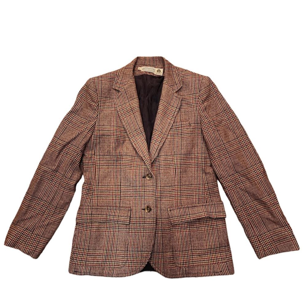 Vintage Villager Blazer Womens Size 12 Brown Multi Union Made Rich Wool Blend